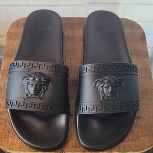 Versace Black Sandals with Greek Key Design
